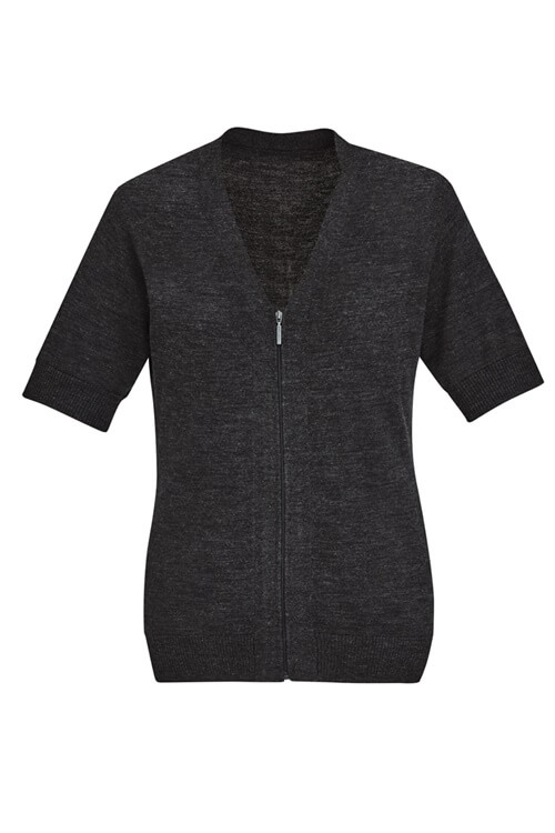 Biz Care Womens Zip Front Short Sleeve Knit Ck962Lc (Copy) 2 CK962LC_Charcoal