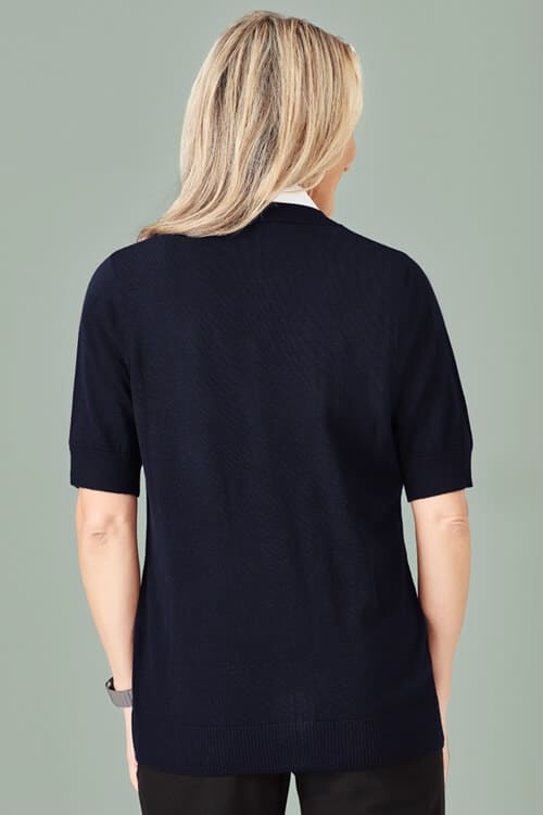 Biz Care Womens Zip Front Short Sleeve Knit Ck962Lc (Copy) 5 CK962LC_Navy-back