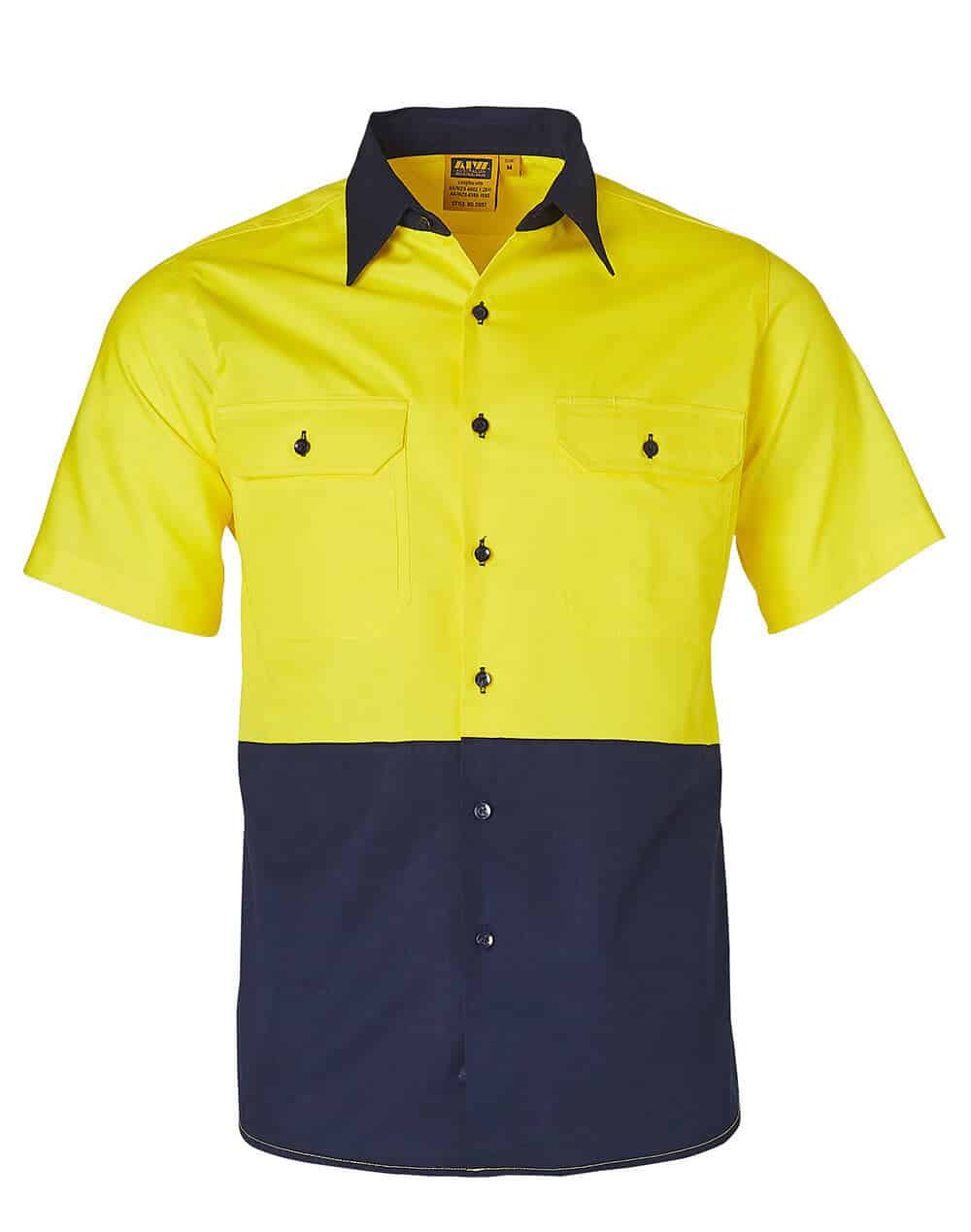 Ws Mens Hi Vis Cool-Breeze Ss Safety Shirt Sw57 13 SW57_YellowNavy