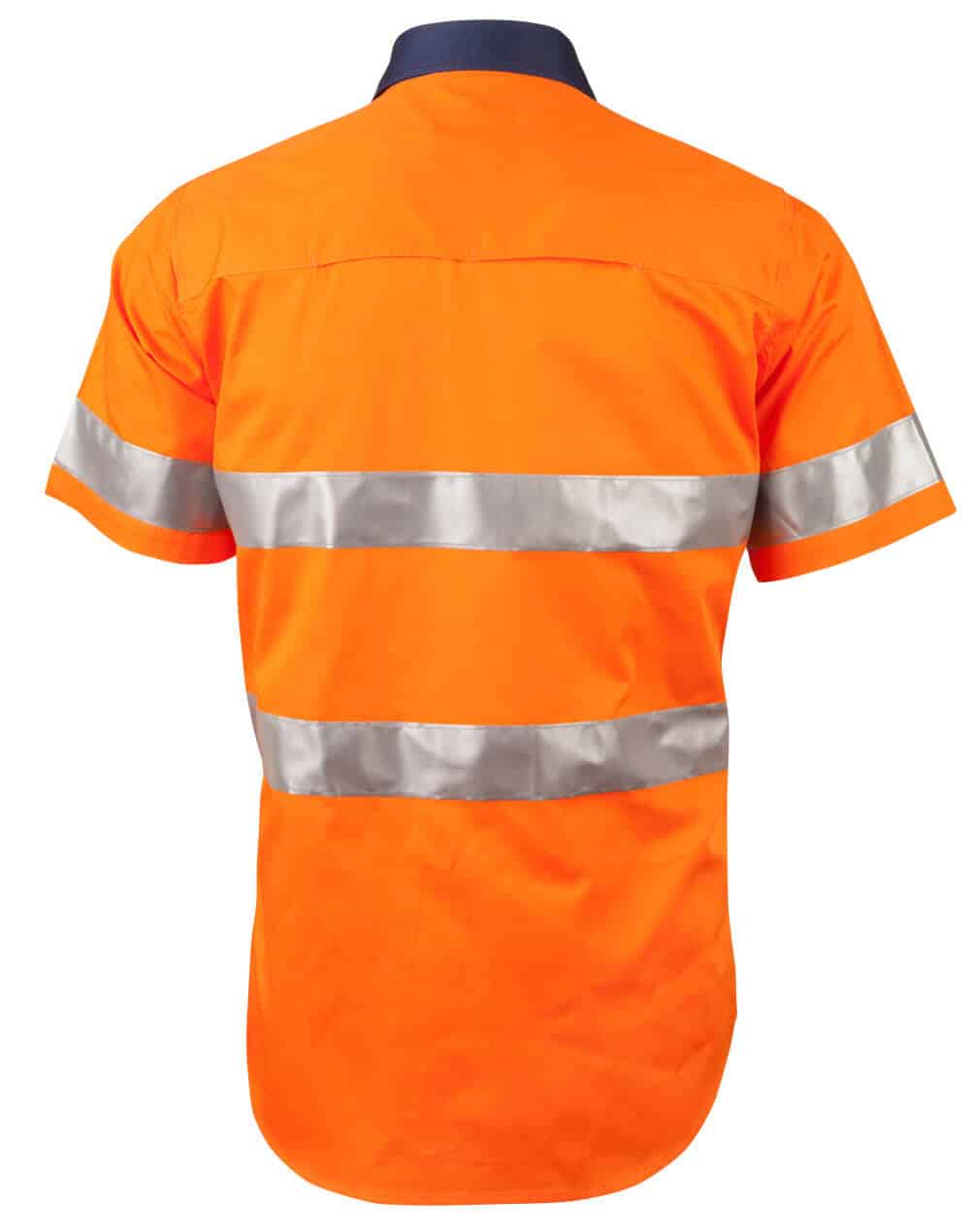 Ws Mens High Vis Cool-Breeze Ss Shirt - Reflective 3M Tapes Sw59 15 SW59_OrangeNavy_Back