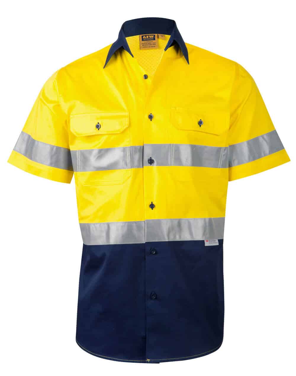 Ws Mens High Vis Cool-Breeze Ss Shirt - Reflective 3M Tapes Sw59 12 SW59_Yellow.Navy