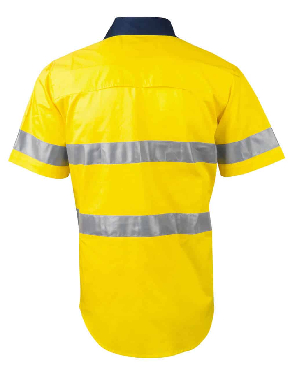Ws Mens High Vis Cool-Breeze Ss Shirt - Reflective 3M Tapes Sw59 13 SW59_YellowNavy_Back