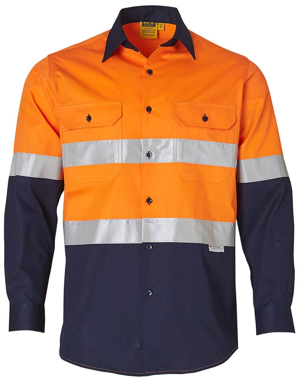 Ws Mens High Vis Cool-Breeze Ls Shirt - Reflective 3M Tapes Sw60 14 SW60_OrangeNavy