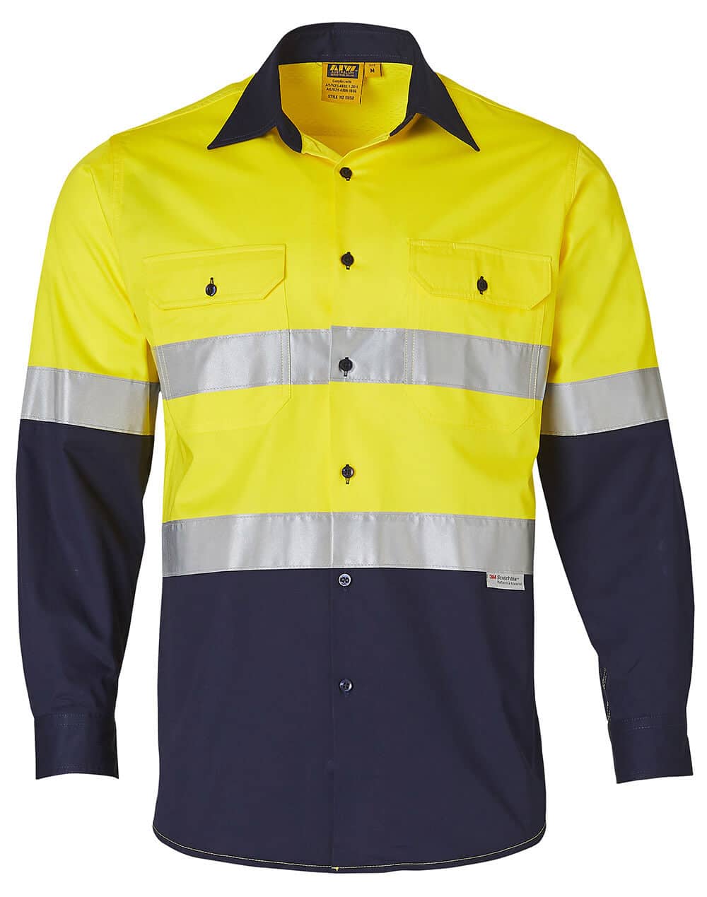 Ws Mens High Vis Cool-Breeze Ls Shirt - Reflective 3M Tapes Sw60 12 SW60_YellowNavy