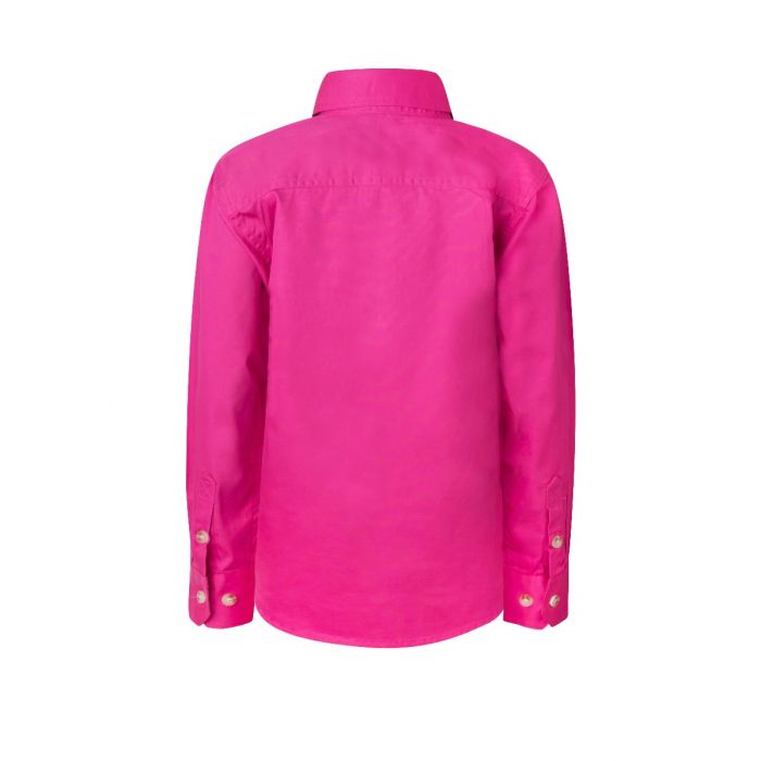 Work Craft Kids Lightweight Ls Half Placket Shirt - Contrast Buttons - Wsk131 22 _239_wsk131_pink_2_1