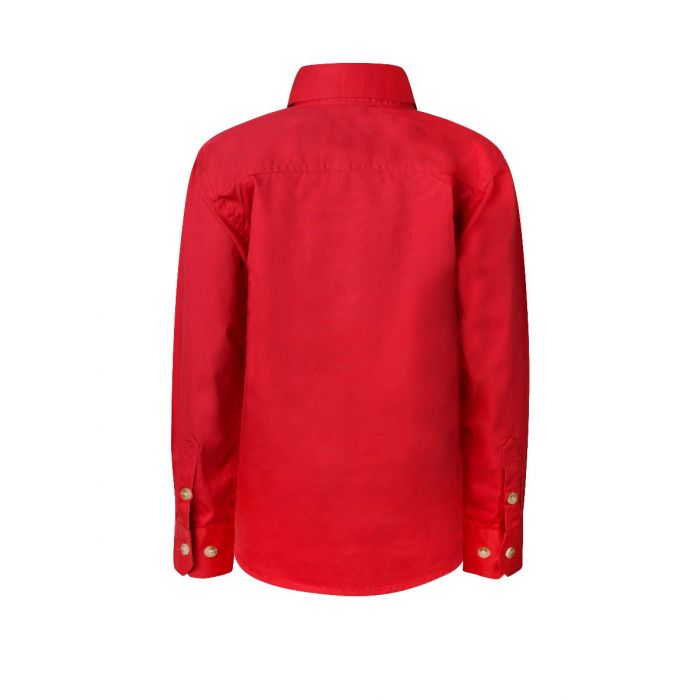 Work Craft Kids Lightweight Ls Half Placket Shirt - Contrast Buttons - Wsk131 24 _240_wsk131_red_2_1_1