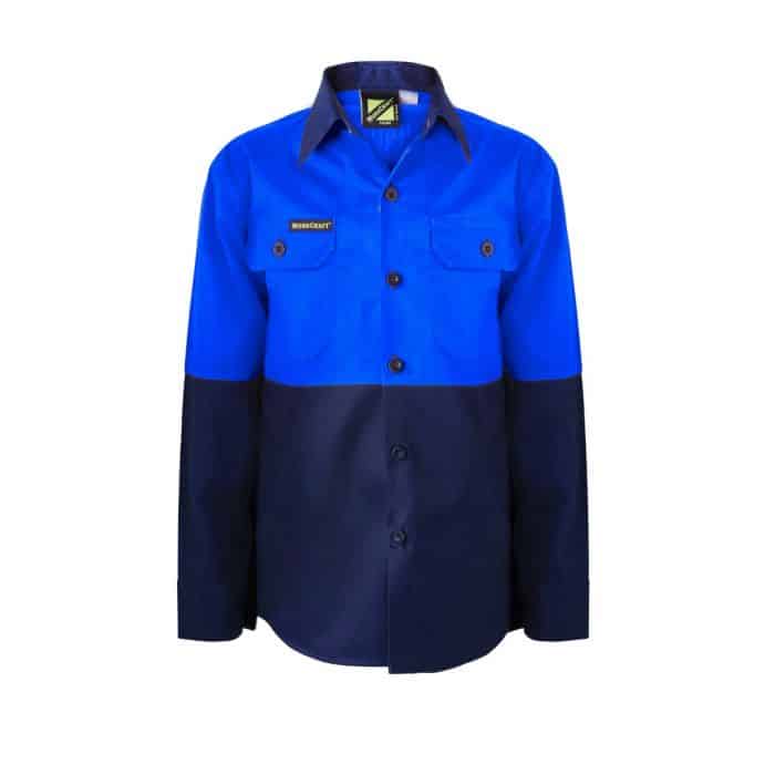 Work Craft Kids Lightweight 2 Tone Ls Drill Shirt - Wsk128 3 ws128-blue_2