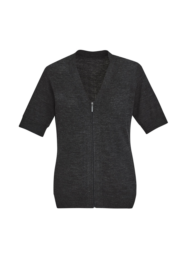 Biz Care Womens Zip Front Short Sleeve Knit Ck962Lc 11 CK962LC bProduct Charcoal 01 BWC5fK8