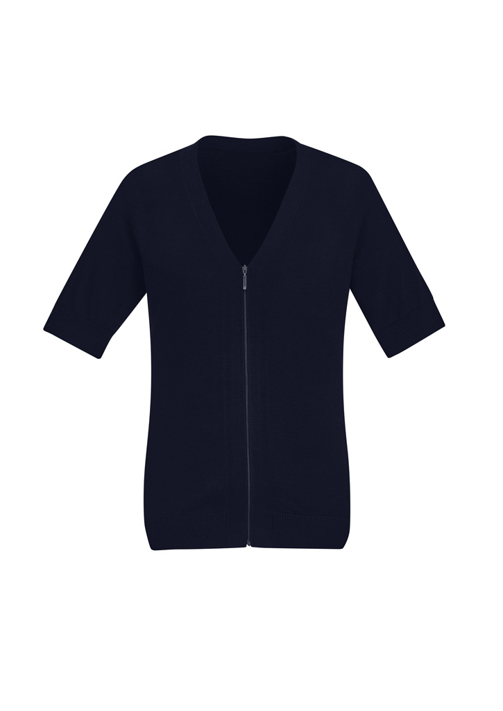 Biz Care Womens Zip Front Short Sleeve Knit Ck962Lc 12 CK962LC bProduct Navy 01 v5lhNlj