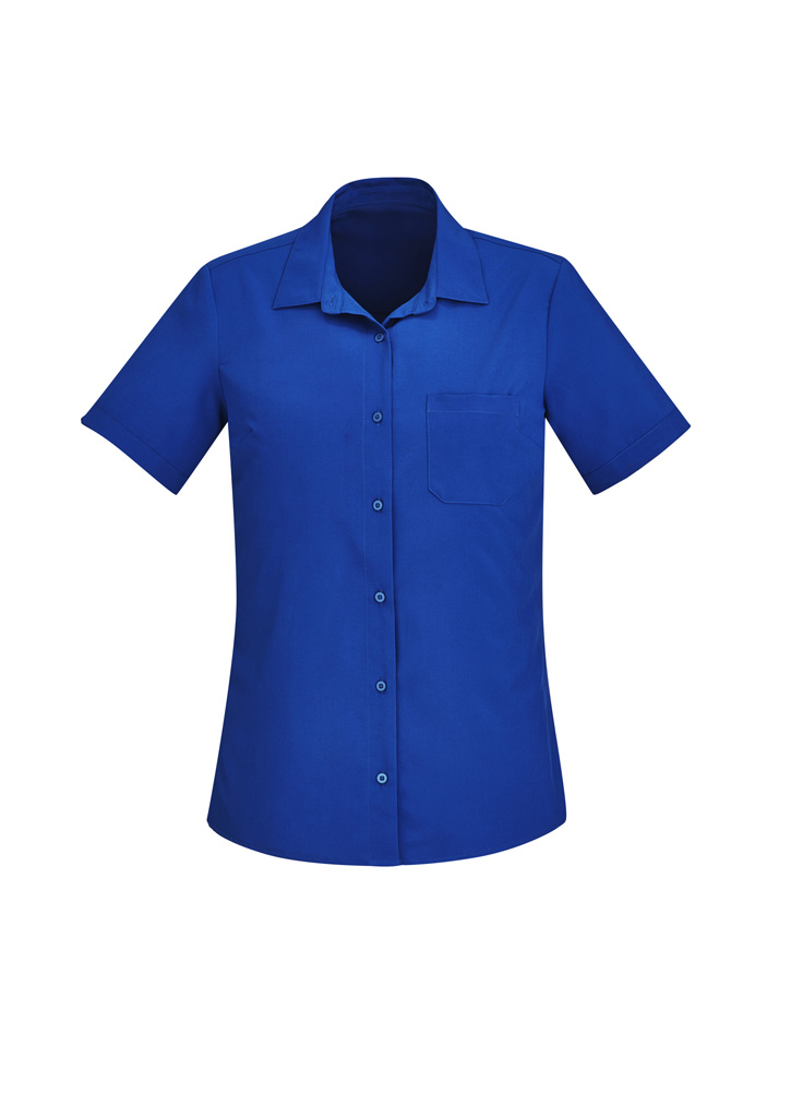 Biz Care Womens Florence Stretch Plain Ss Shirt Cs947Ls 5 CS947LS bProduct ElectricBlue 01 Ry40qpb