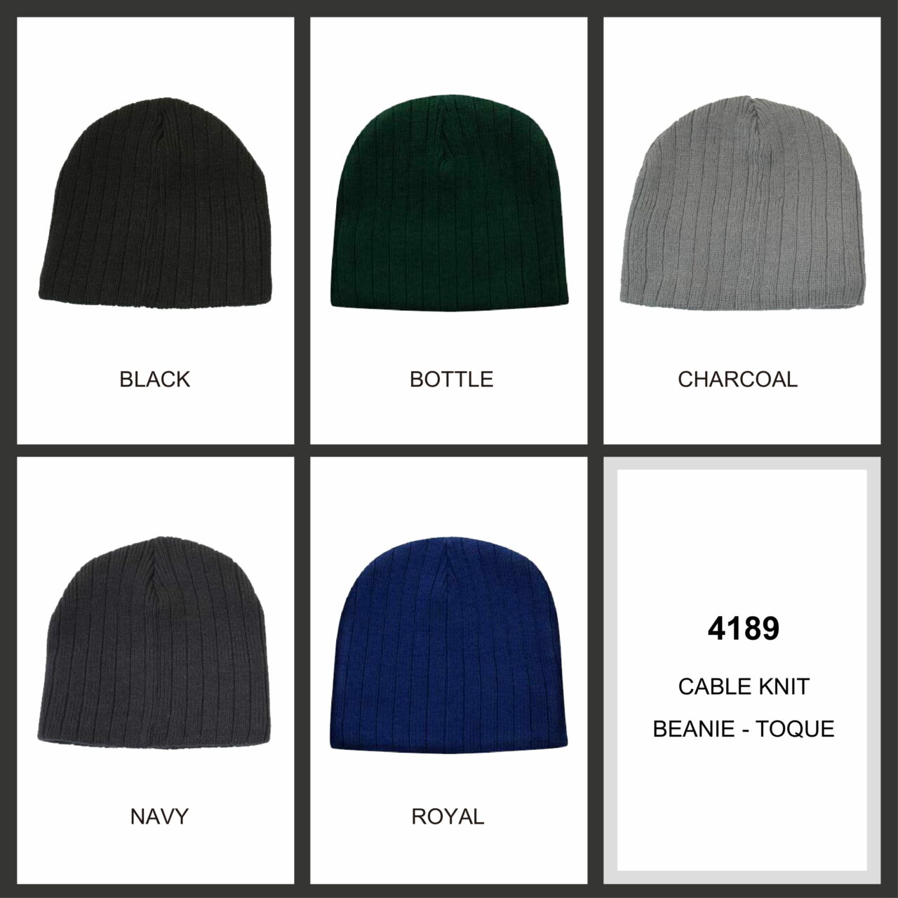 Cable Knit Beanie Toque Colour Chart