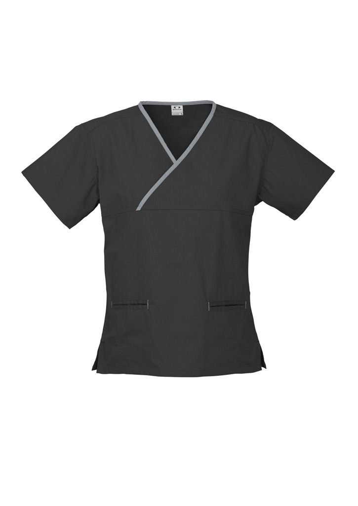 Biz Collection Contrast Crossover Ladies Scrub Top H10722 5 H10722 bProduct Black Pewter 01 XMQWefR