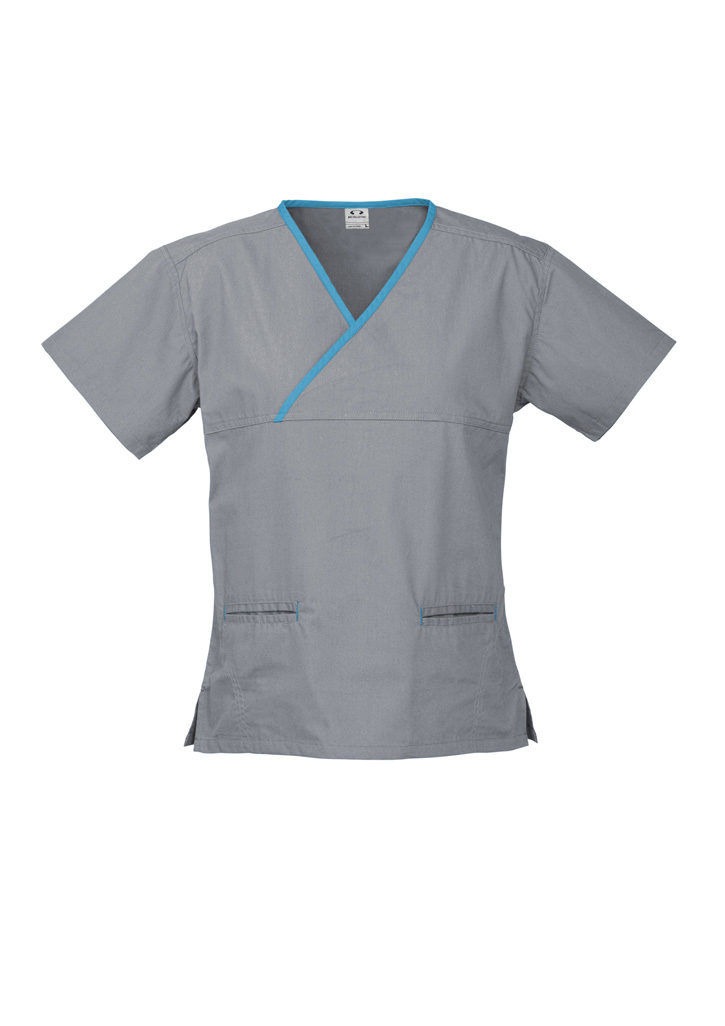 Biz Collection Contrast Crossover Ladies Scrub Top H10722 6 H10722 bProduct Pewter Aqua 01 RPGFdmX