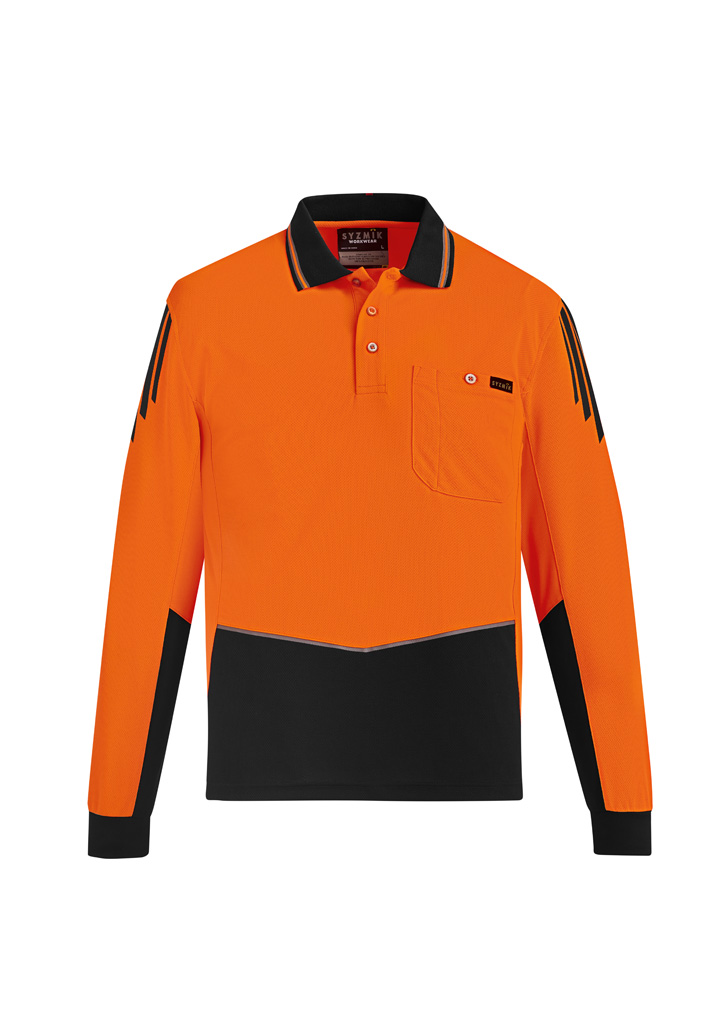Mens Hi Vis Flux Long Sleeve Polo Zh310 9 OrangeBlack