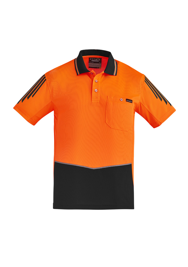 Mens Hi Vis Flux Short Sleeve Polo Zh315 2 OrangeBlack