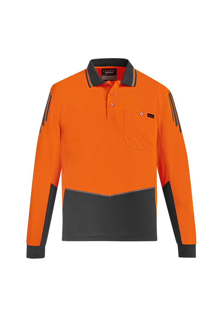 Mens Hi Vis Flux Long Sleeve Polo Zh310 7 OrangeCharcoal