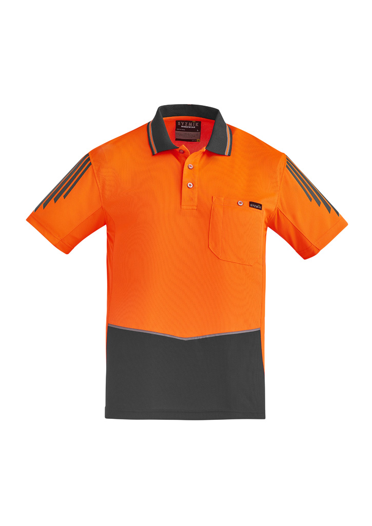 Mens Hi Vis Flux Short Sleeve Polo Zh315 3 OrangeCharcoal
