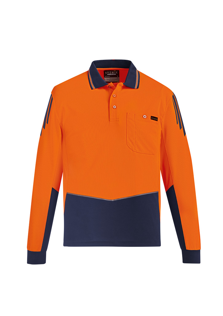 Mens Hi Vis Flux Long Sleeve Polo Zh310 5 OrangeNavy 1 1