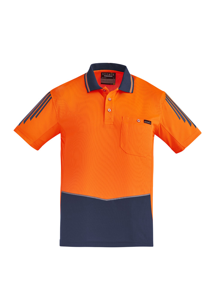 Mens Hi Vis Flux Short Sleeve Polo Zh315 4 OrangeNavy 1