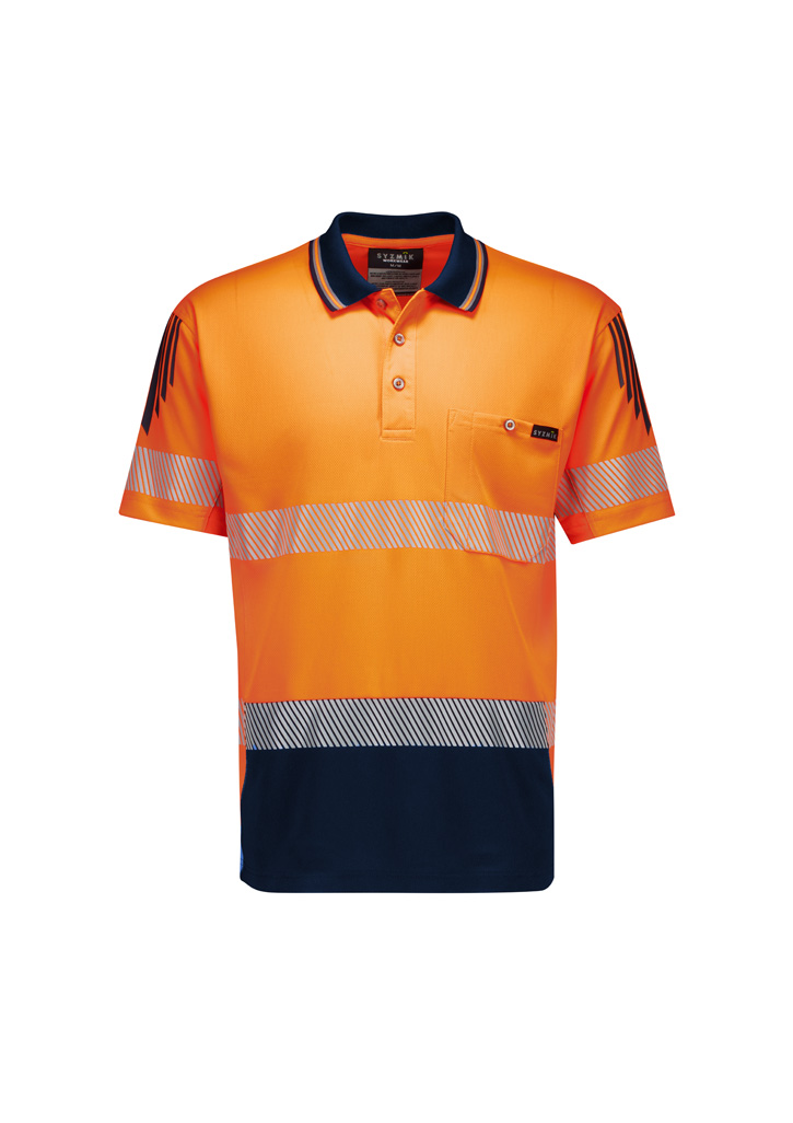Mens Hi Vis Flux Segmented Tape Short Sleeve Polo Zh555 4 OrangeNavy