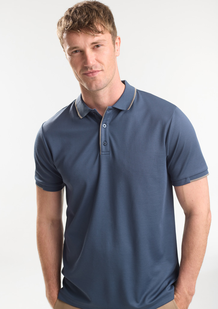 Biz Collection Men'S Focus Short Sleeve Polo P313Ms 16 P313MS Talent StormBlue Taupe 01