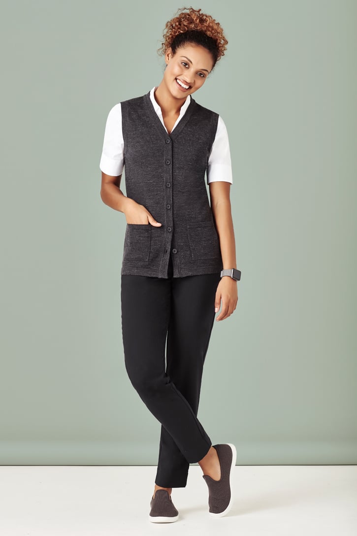 Biz Care Womens Button Front Knit Vest Ck961Lv 10 Talent_CK961LV_Charcoal_AUSNZ_01