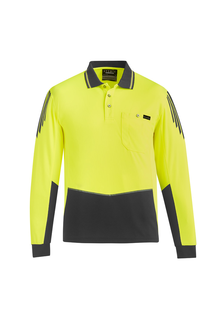 Mens Hi Vis Flux Long Sleeve Polo Zh310 6 YellowCharcoal