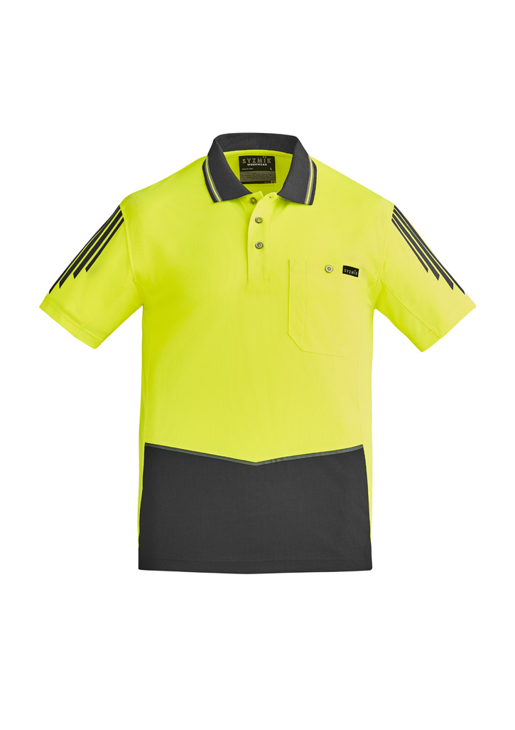 Mens Hi Vis Flux Short Sleeve Polo Zh315 6 YellowCharcoal