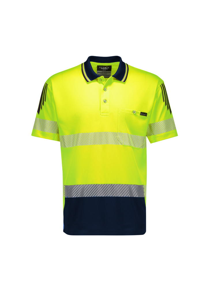 Mens Hi Vis Flux Segmented Tape Short Sleeve Polo Zh555 6 YellowNavy