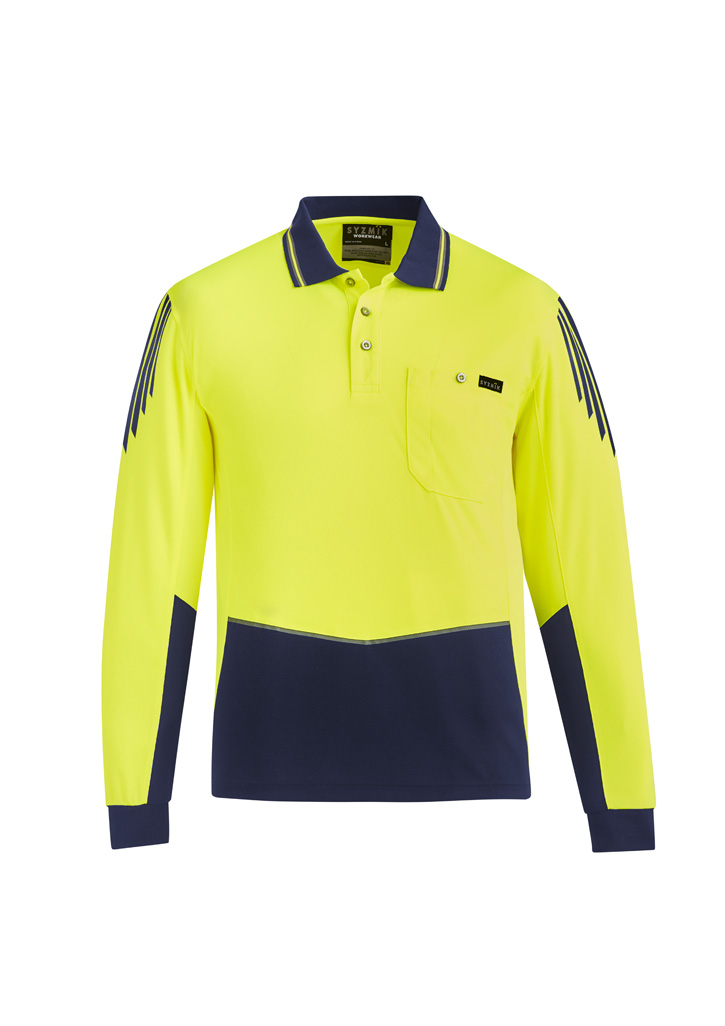 Mens Hi Vis Flux Long Sleeve Polo Zh310 4 YellowNavy 1 2